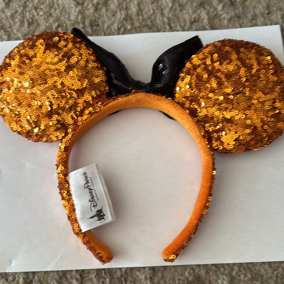 Disney Orange Sequin Minnie Mouse Ears Headband Halloween - Picture 2 of 2